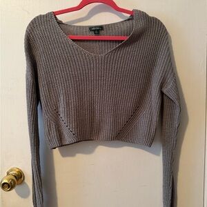 Cropped Gray V-Neck Sweater